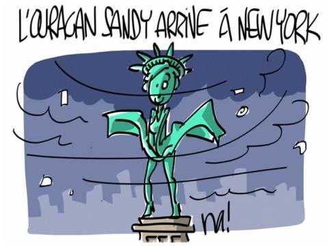 Estatua durante el huracán Sandy