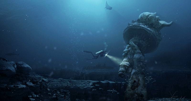 Estatua bajo las aguas