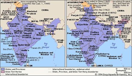Mapa de la India justo después de la independencia
