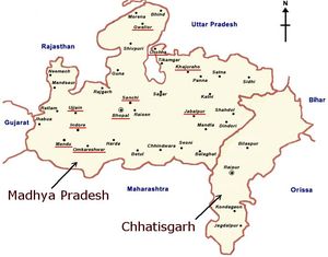 Mapa de Madhya Pradesh y de Chhatisgarh