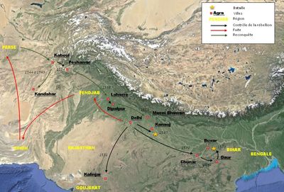 Las conquistas de Humayun desde 1530 hasta 1555.